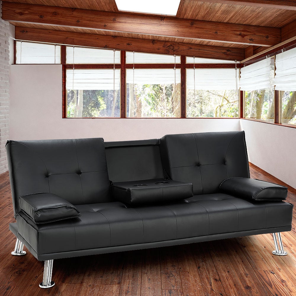 Sarantino Rochester Faux Leather Sofa Bed Lounge Couch Futon Furniture Suite - Black Sarantino