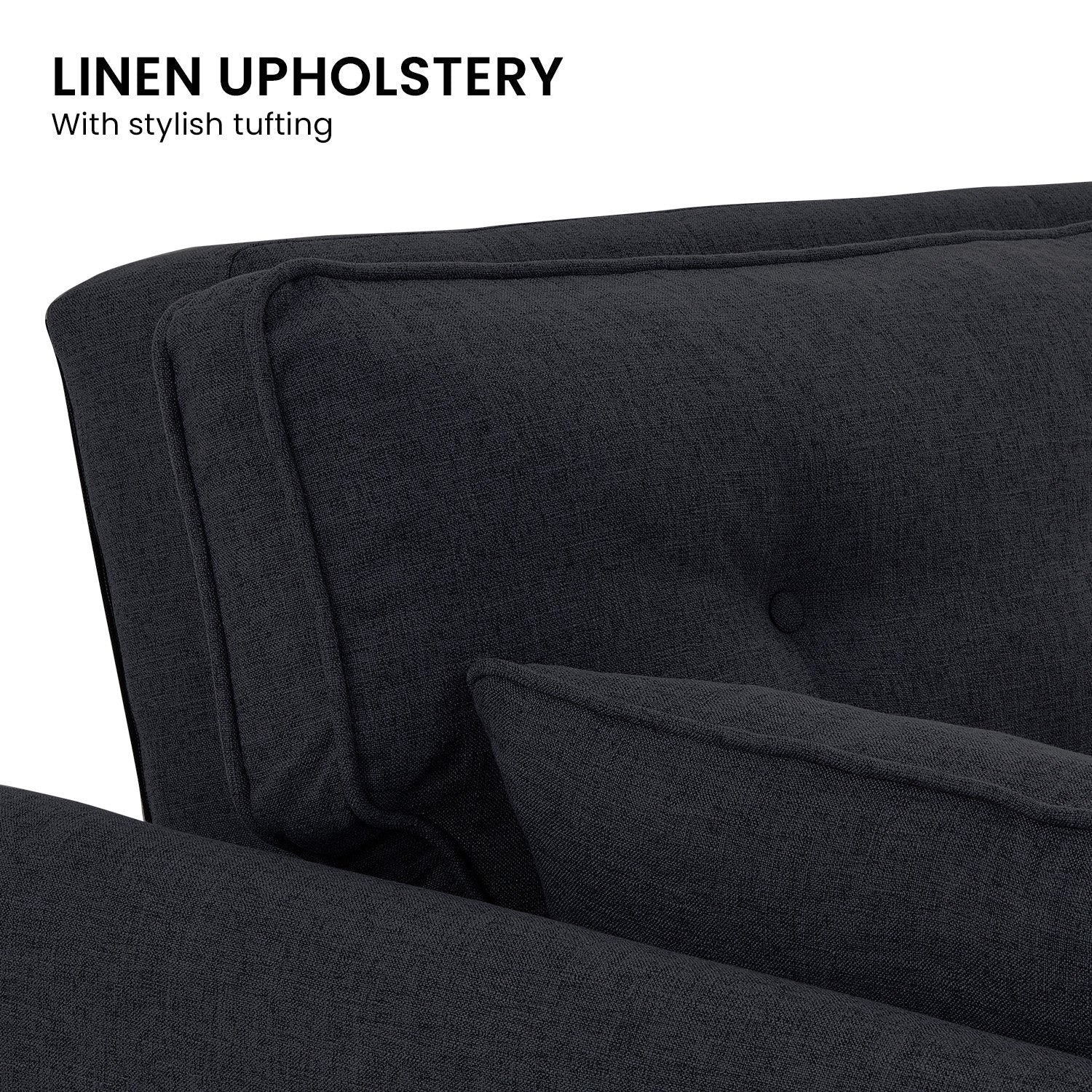 Sarantino 3 Seater Modular Linen Fabric Sofa Bed Couch Futon Suite - Black Sarantino
