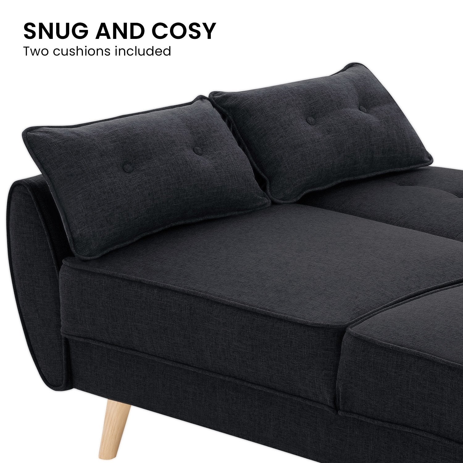 Sarantino 3 Seater Modular Linen Fabric Sofa Bed Couch Futon Suite - Black Sarantino
