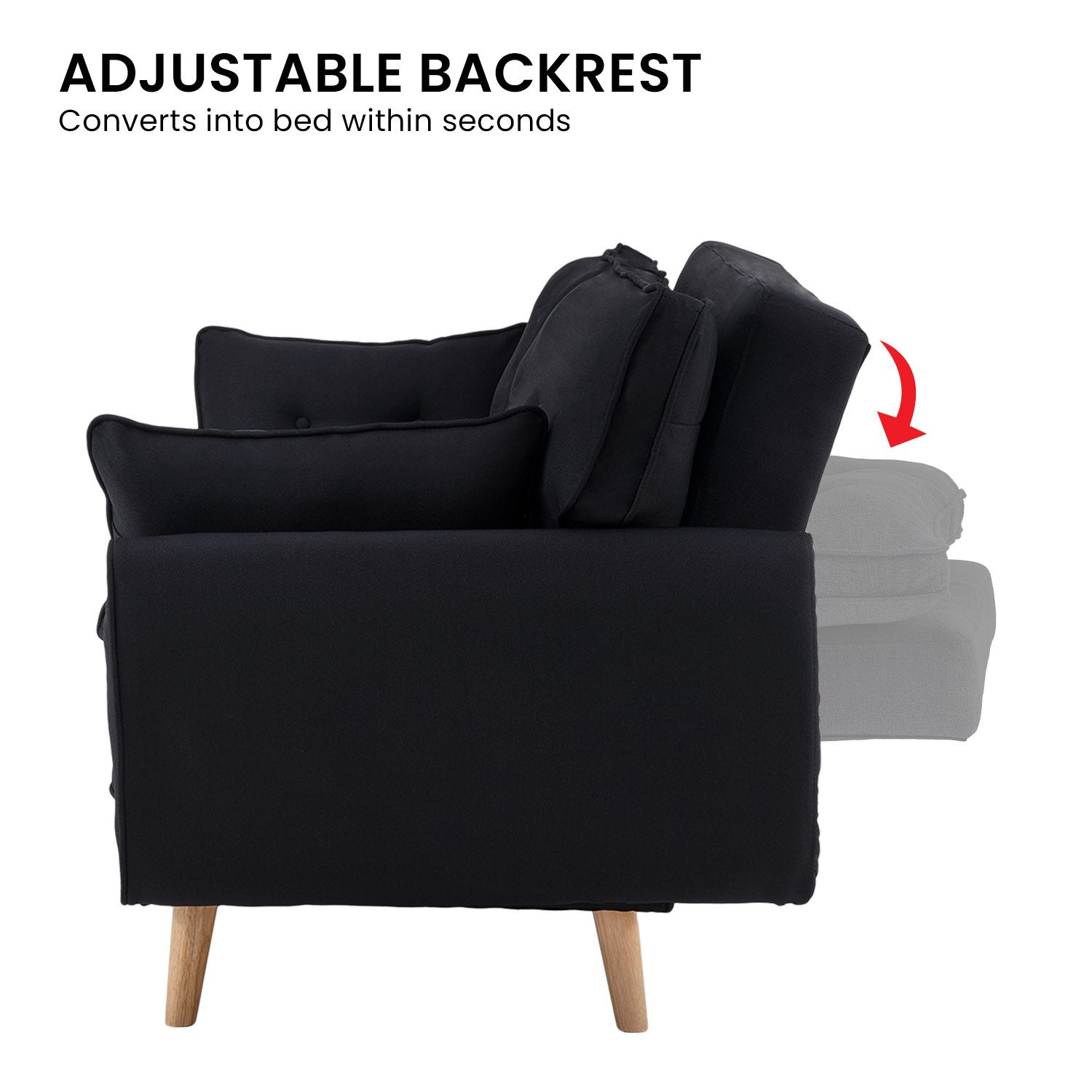 Sarantino 3 Seater Modular Linen Fabric Sofa Bed Couch Futon Suite - Black Sarantino