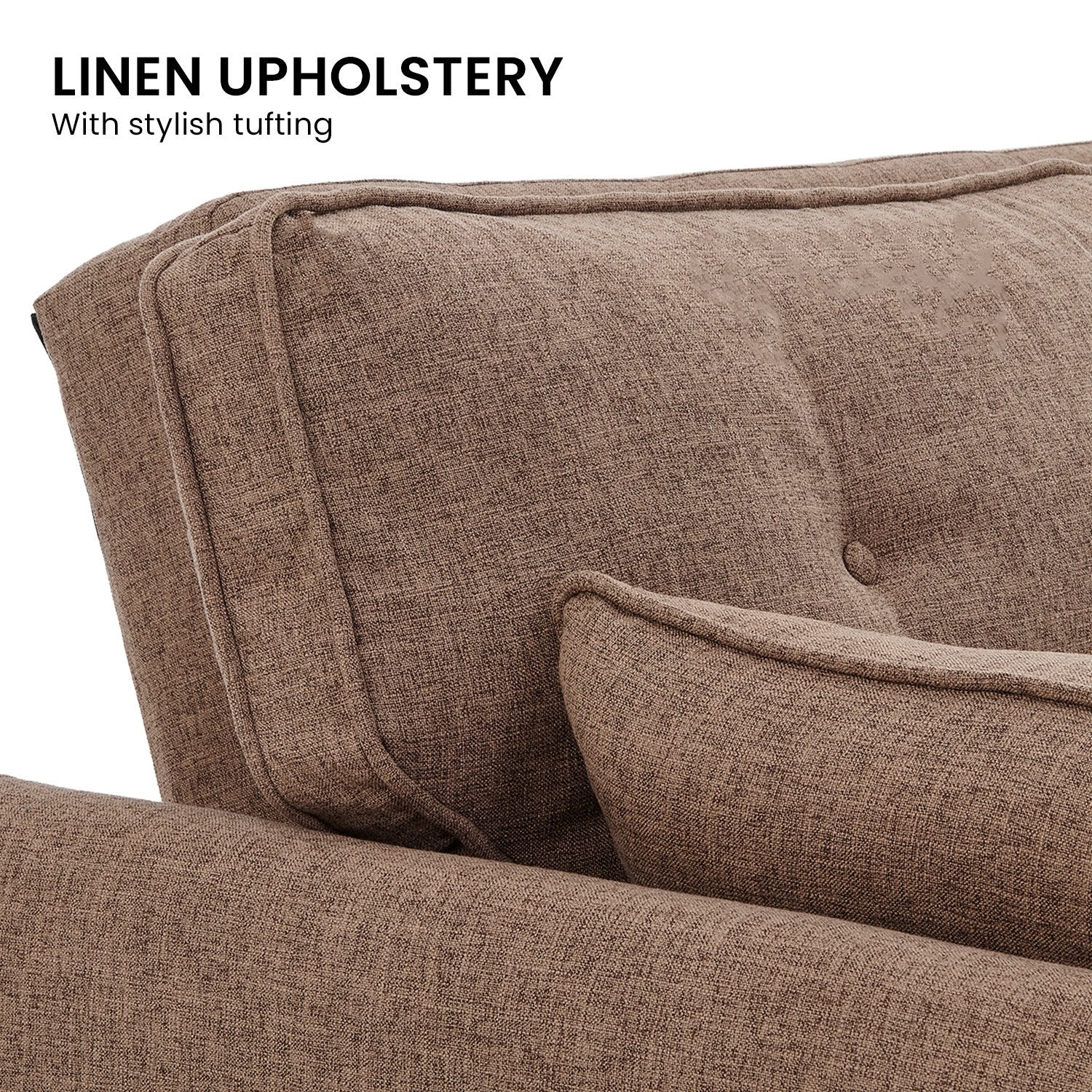 Sarantino 3 Seater Modular Linen Fabric Sofa Bed Couch Futon Suite - Brown Sarantino