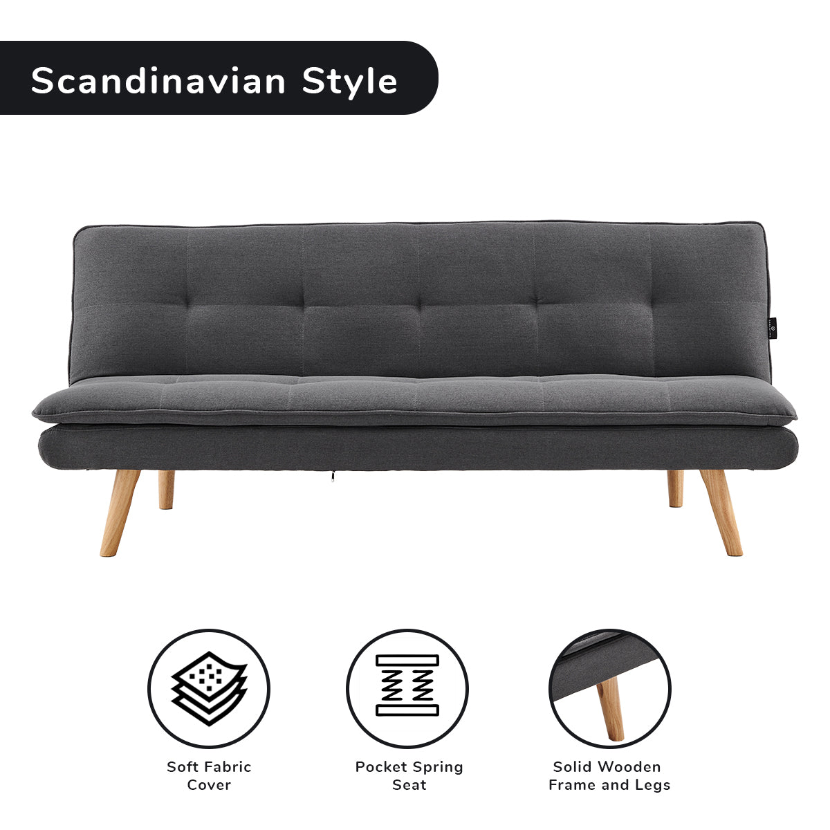 Sarantino 3 Seater Linen Sofa Bed Couch Lounge Futon - Dark Grey Sarantino