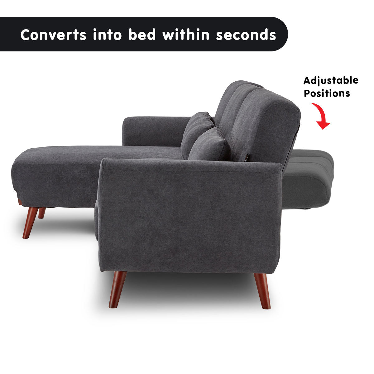 Sarantino Faux Velvet Sofa Bed Couch Lounge Chaise Cushions Dark Grey Sarantino