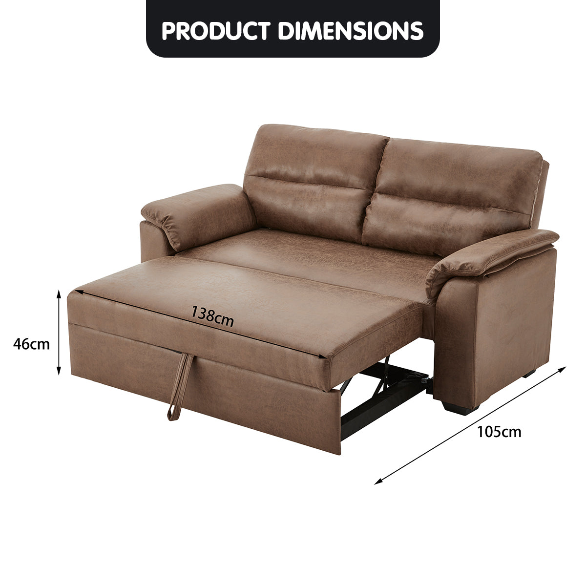 Sarantino Distressed Fabric Sofa Bed Couch Lounge - Brown Sarantino