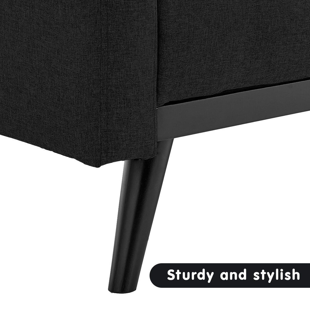 Sarantino Tufted Faux Linen 3-Seater Sofa Bed with Armrests - Black Sarantino