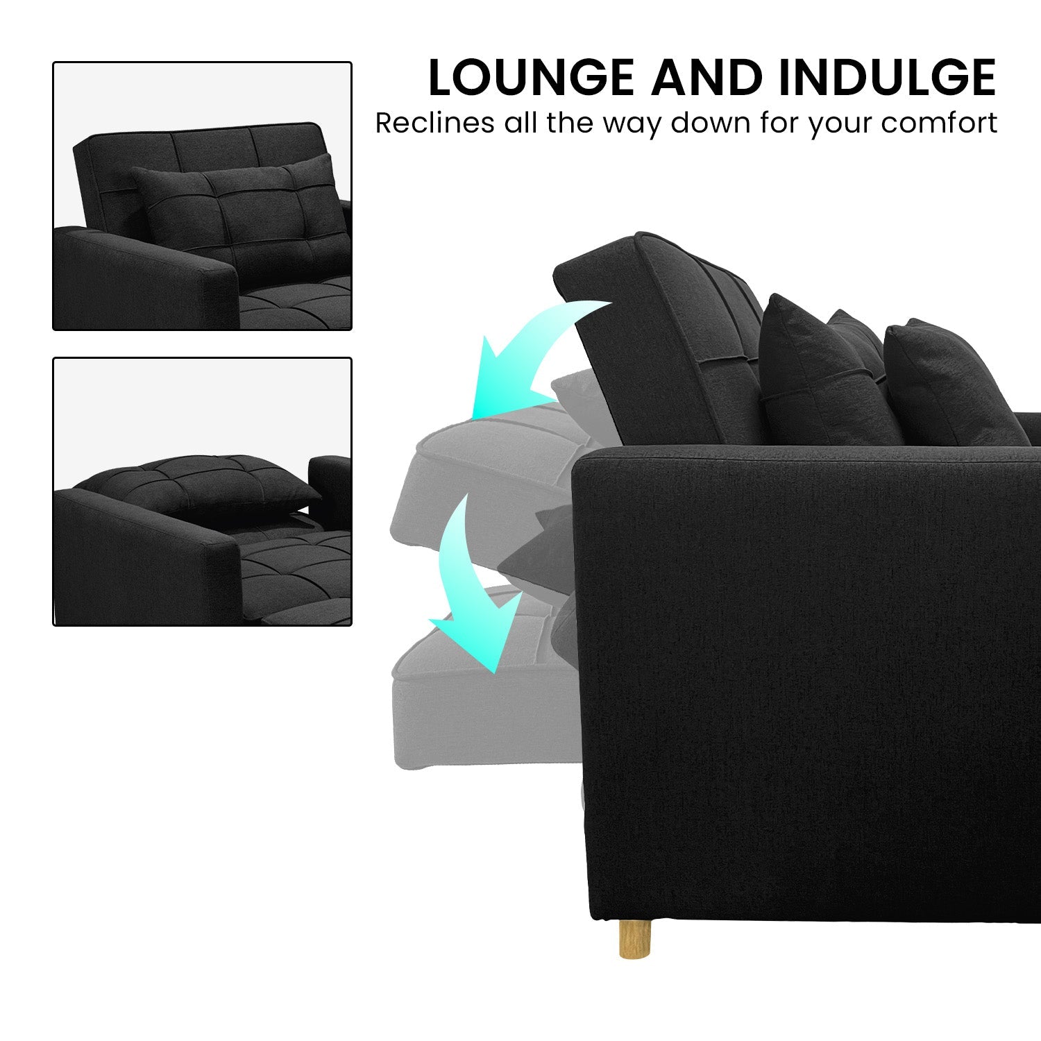 Sarantino Suri 3-in-1 Convertible Lounge Chair Bed - Black Sarantino
