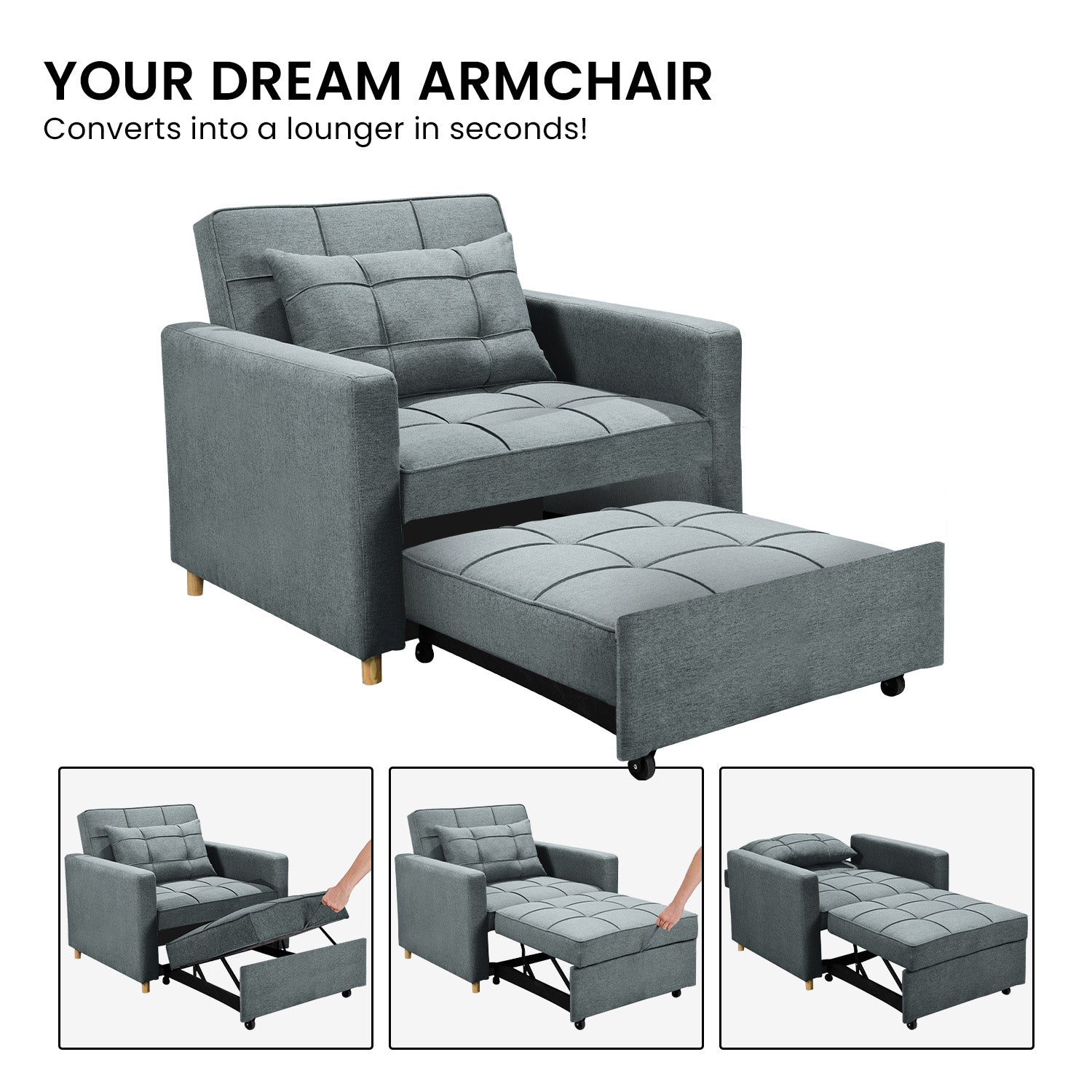 Sarantino Suri 3-in-1 Convertible Sofa Chair Bed - Airforce Blue