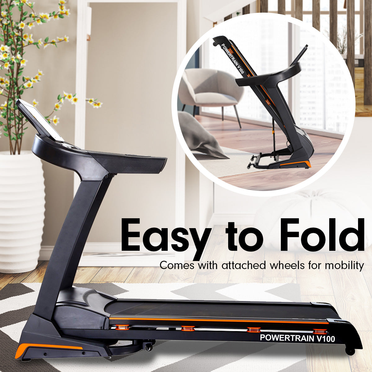 Powertrain V100 Foldable Treadmill Auto Incline Home Gym Cardio Powertrain