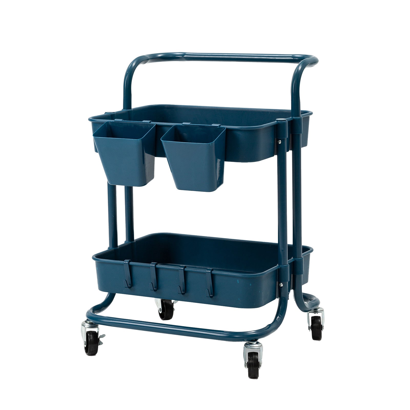 Kandoka 2 Tier Blue Trolley Cart Storage Utility Rack Organiser Swivel Kitchen Kandaka