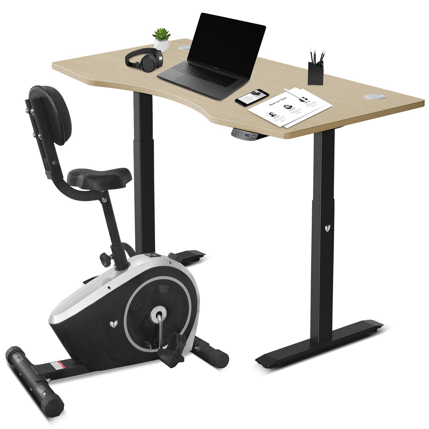 Lifespan Fitness Cyclestation 3 Exercise Bike with ErgoDesk Automatic Standing Desk 150cm in Oak/Black Lifespan