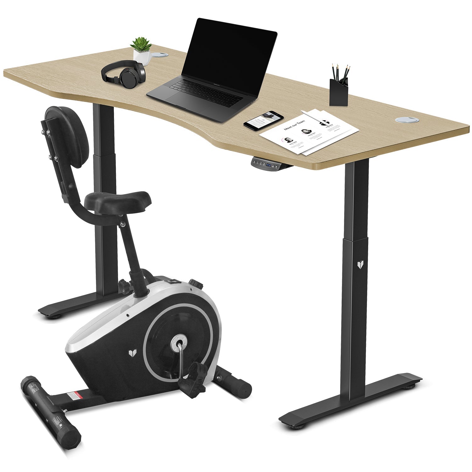 Lifespan Fitness Cyclestation 3 Exercise Bike with ErgoDesk Automatic Standing Desk 180cm in Oak/Black Lifespan