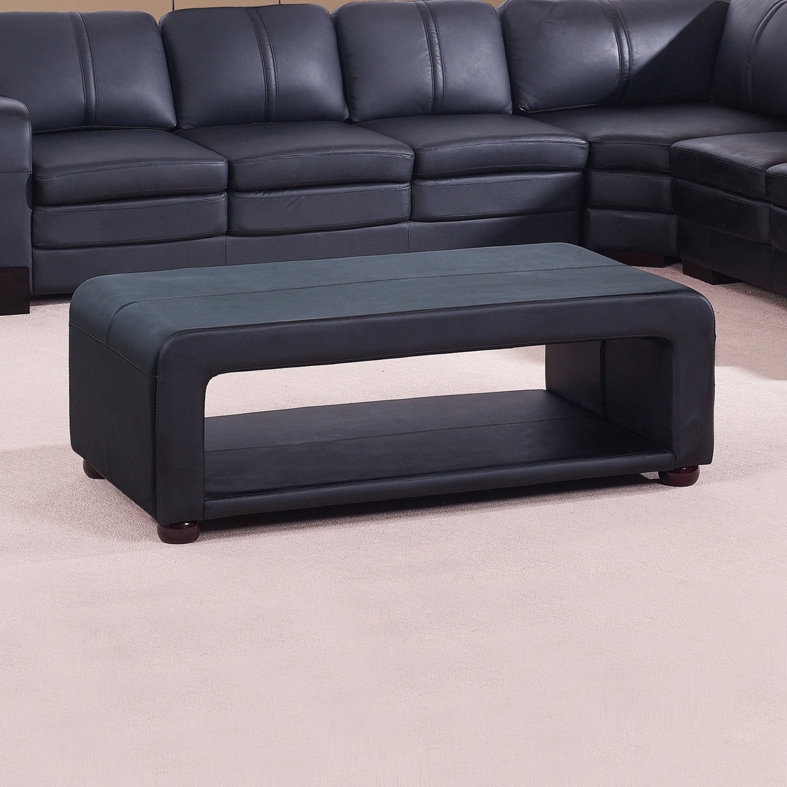 Coffee Table Upholstered PU Leather in Black Colour with open storage Does not apply
