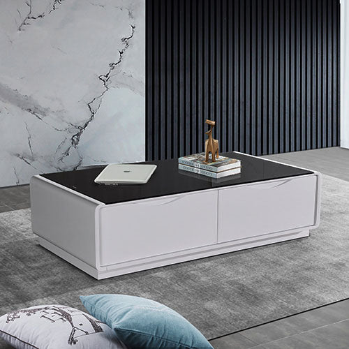 Coffee Table High Gloss Finish MDF Black & White Colour with 2 Drawers Storage freeshipping - Awezingly