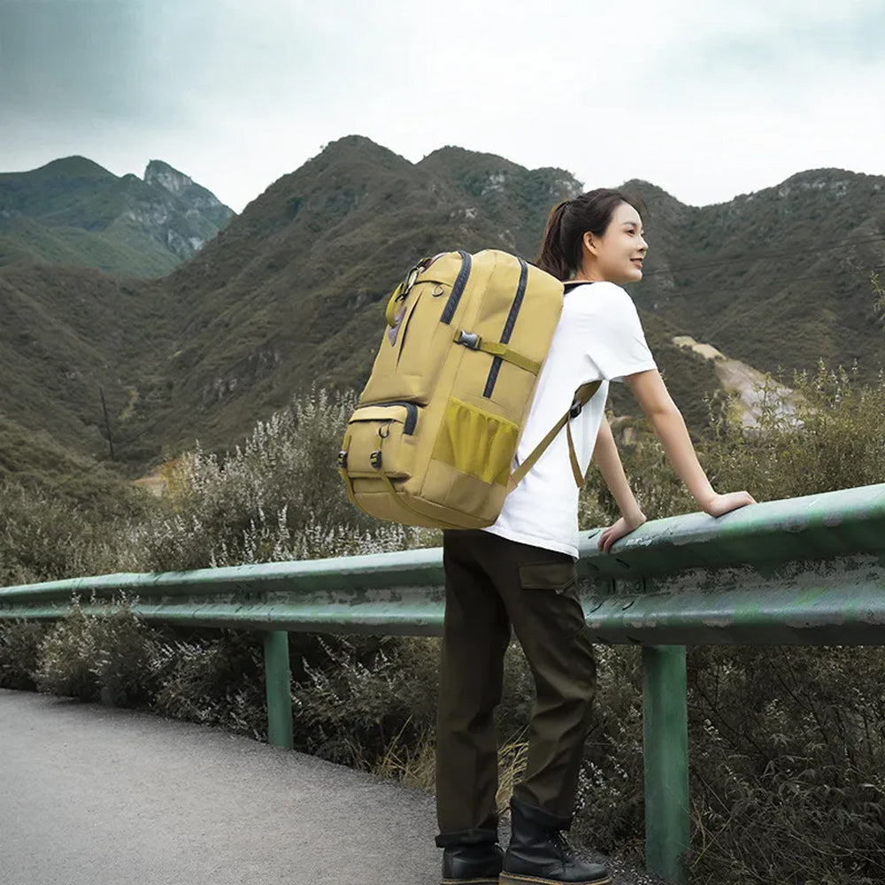 60L Travel Boarding Backpack Outdoor Trekking Luggage Hiking Camping Rucksack Large Capacity Storage Backpack(Khaki) Does not apply