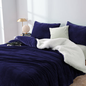 2 in 1 teddy sherpa duvet cover set and blanket queen midnight Does not apply
