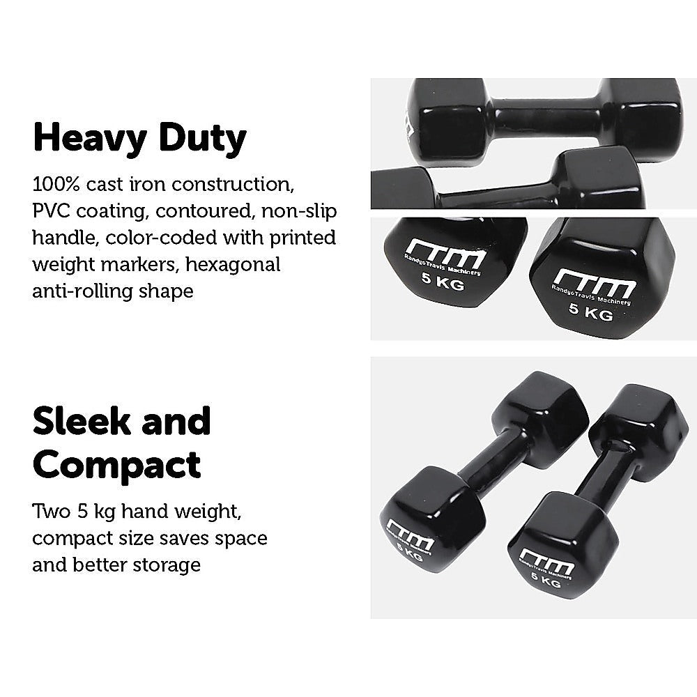 5kg Dumbbells Pair PVC Hand Weights Rubber Coated Does not apply