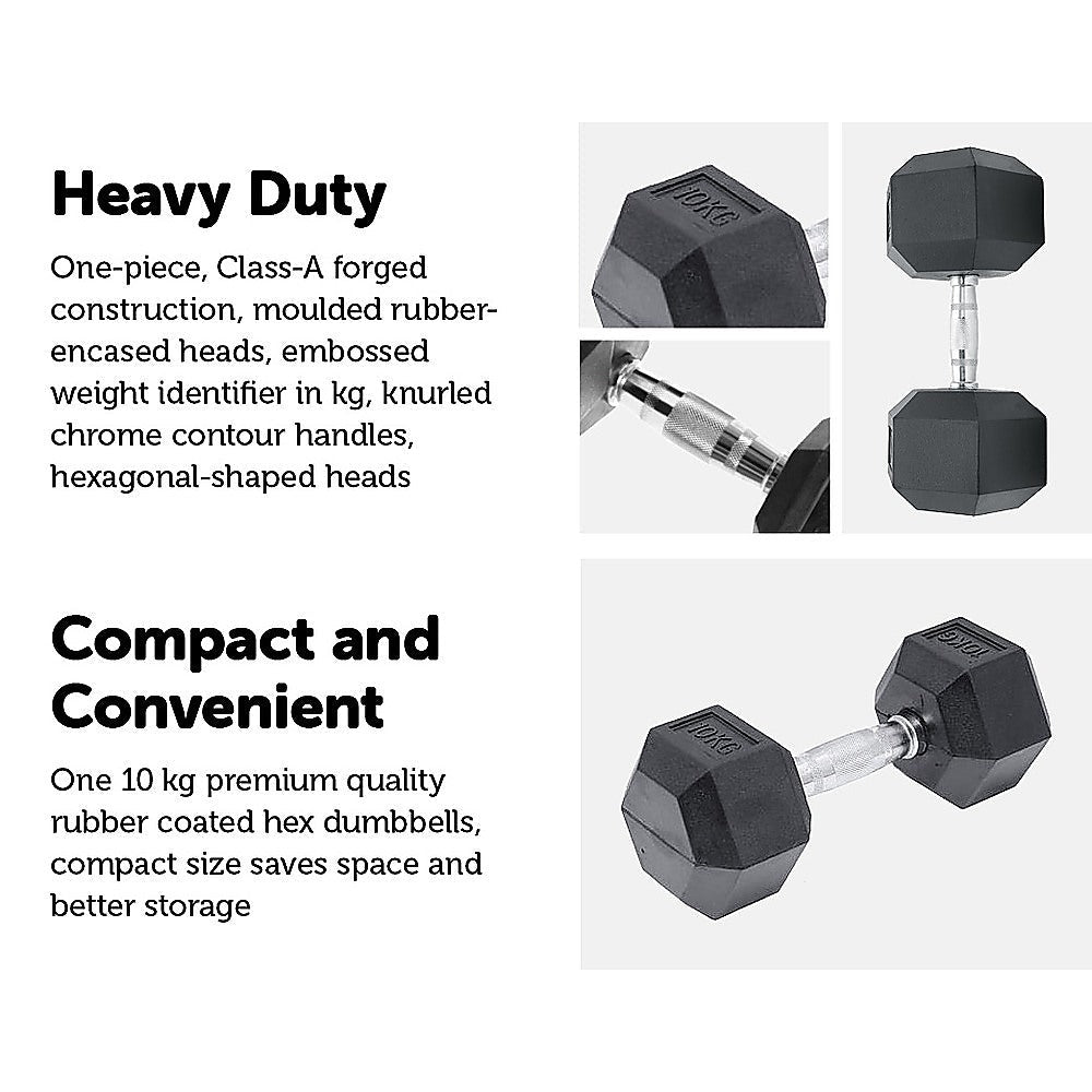 10KG Commercial Rubber Hex Dumbbell Gym Weight Does not apply