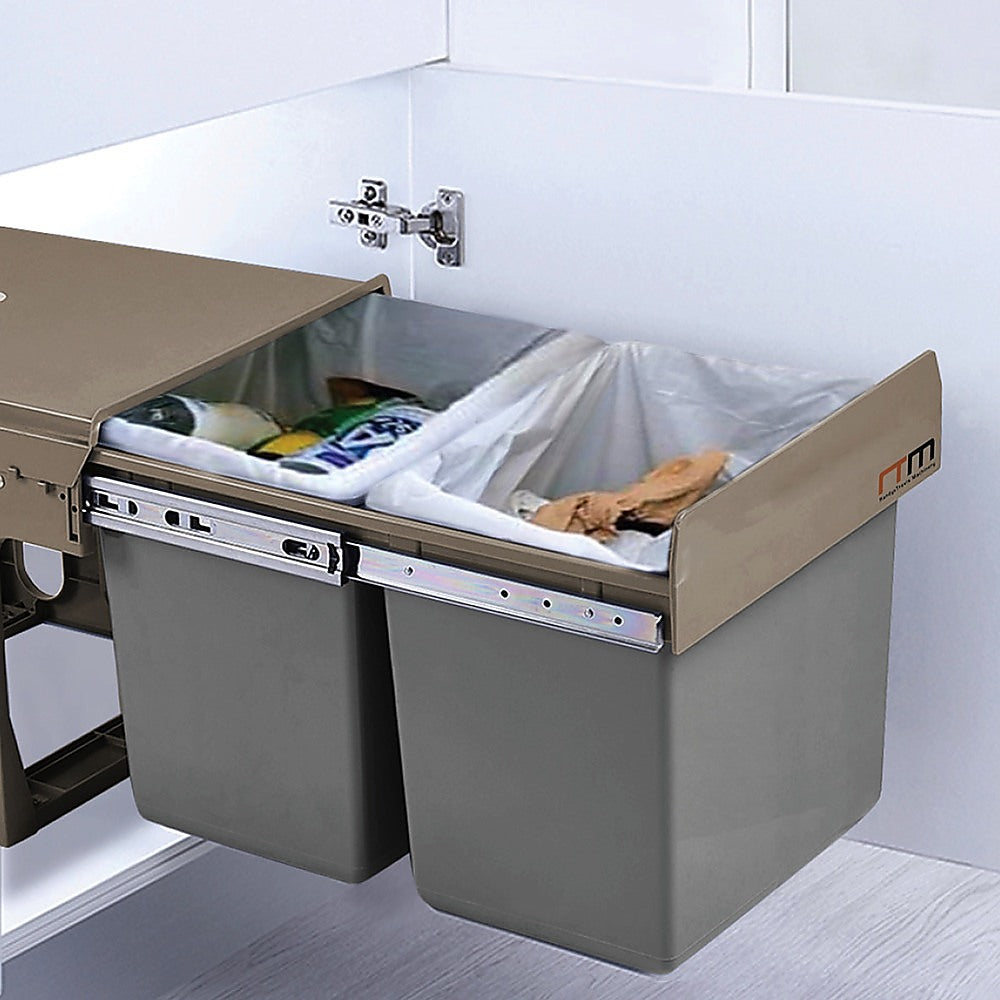 2x 15L Pull Out Trash Bin Dual Kitchen Garbage Waste Basket Cabinet Bin Does not apply