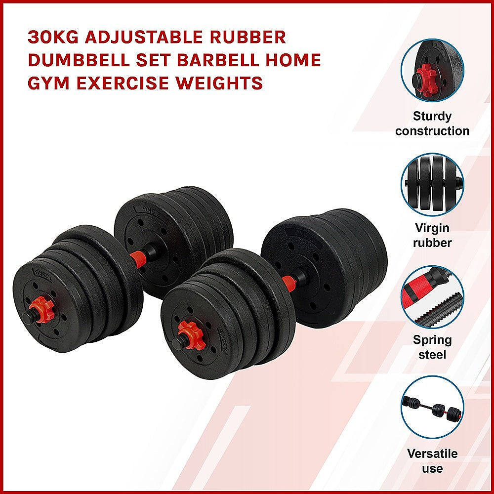 30kg Adjustable Rubber Dumbbell Set Barbell Home GYM Exercise Weights Does not apply