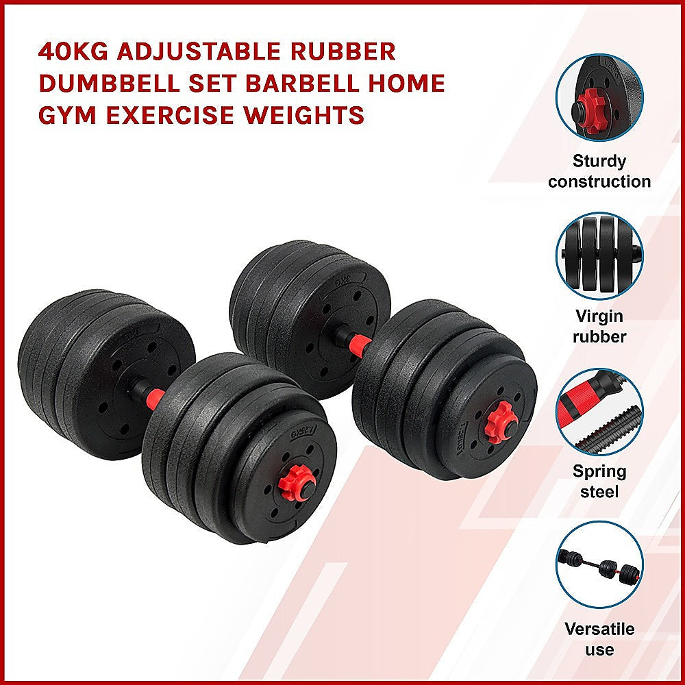40kg Adjustable Rubber Dumbbell Set Barbell Home GYM Exercise Weights Does not apply
