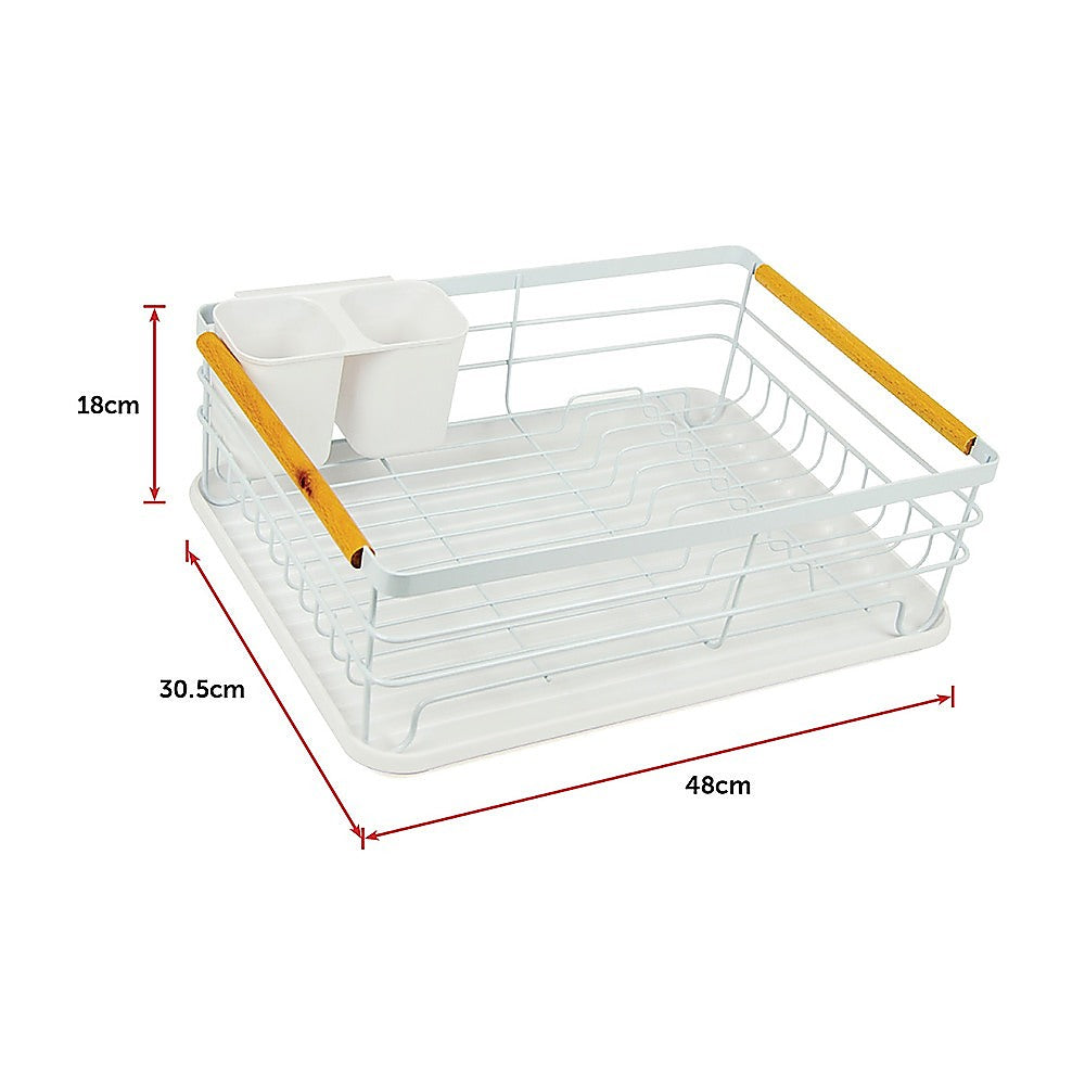 Metal Dish Drying Rack Drainboard Holder Tray Kitchen Plates Cutlery Wood Handle Does not apply