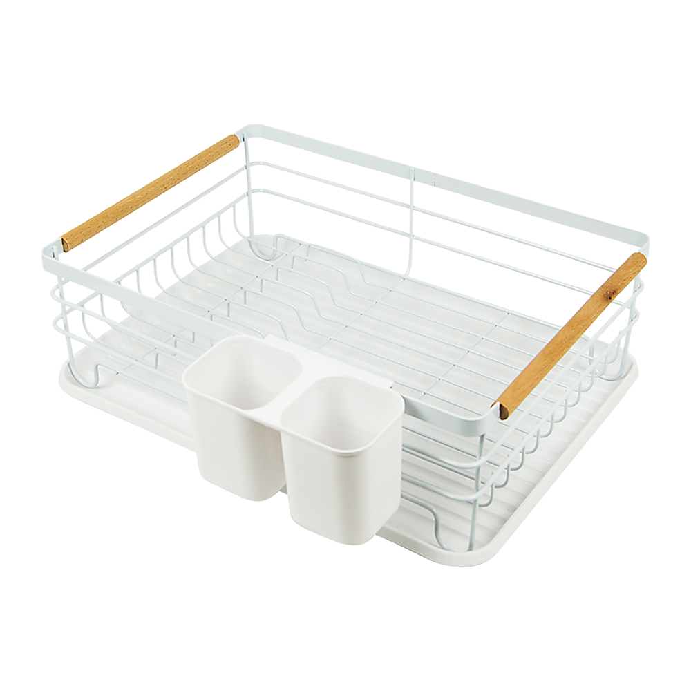 Metal Dish Drying Rack Drainboard Holder Tray Kitchen Plates Cutlery Wood Handle Does not apply
