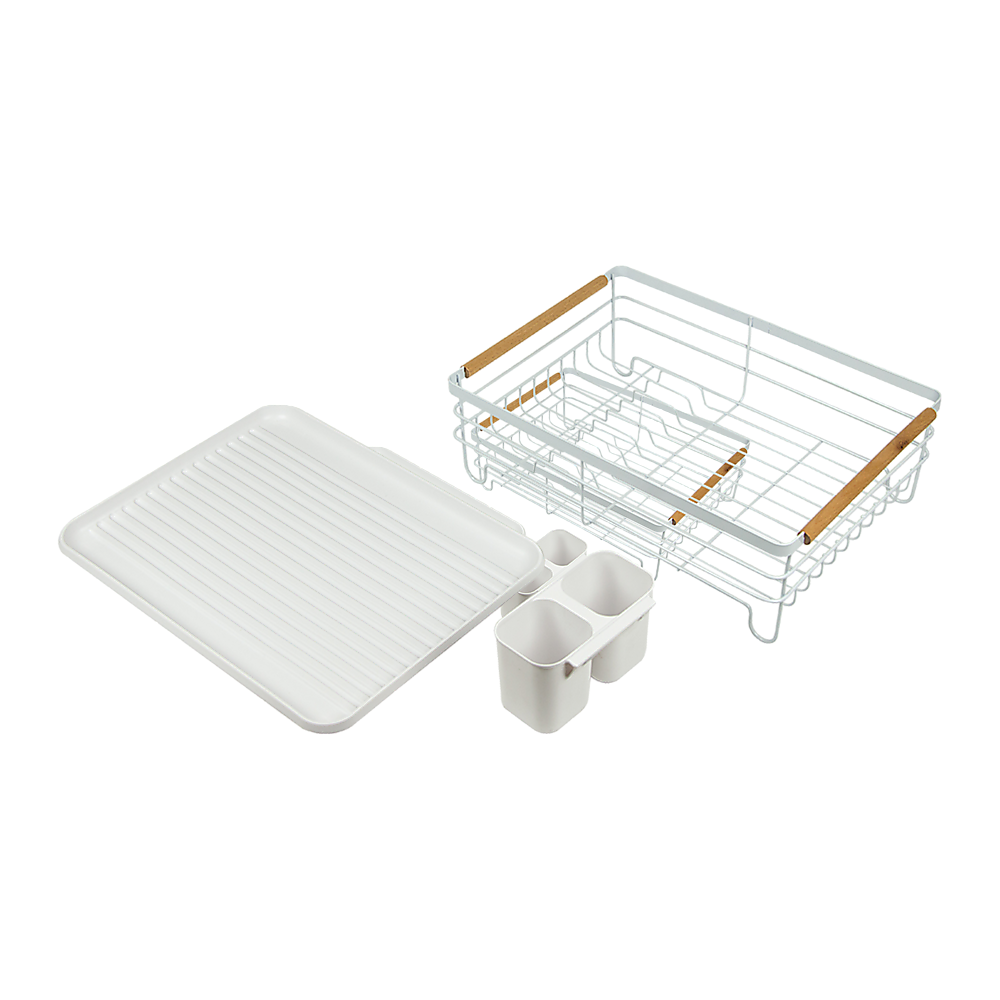 Metal Dish Drying Rack Drainboard Holder Tray Kitchen Plates Cutlery Wood Handle Does not apply