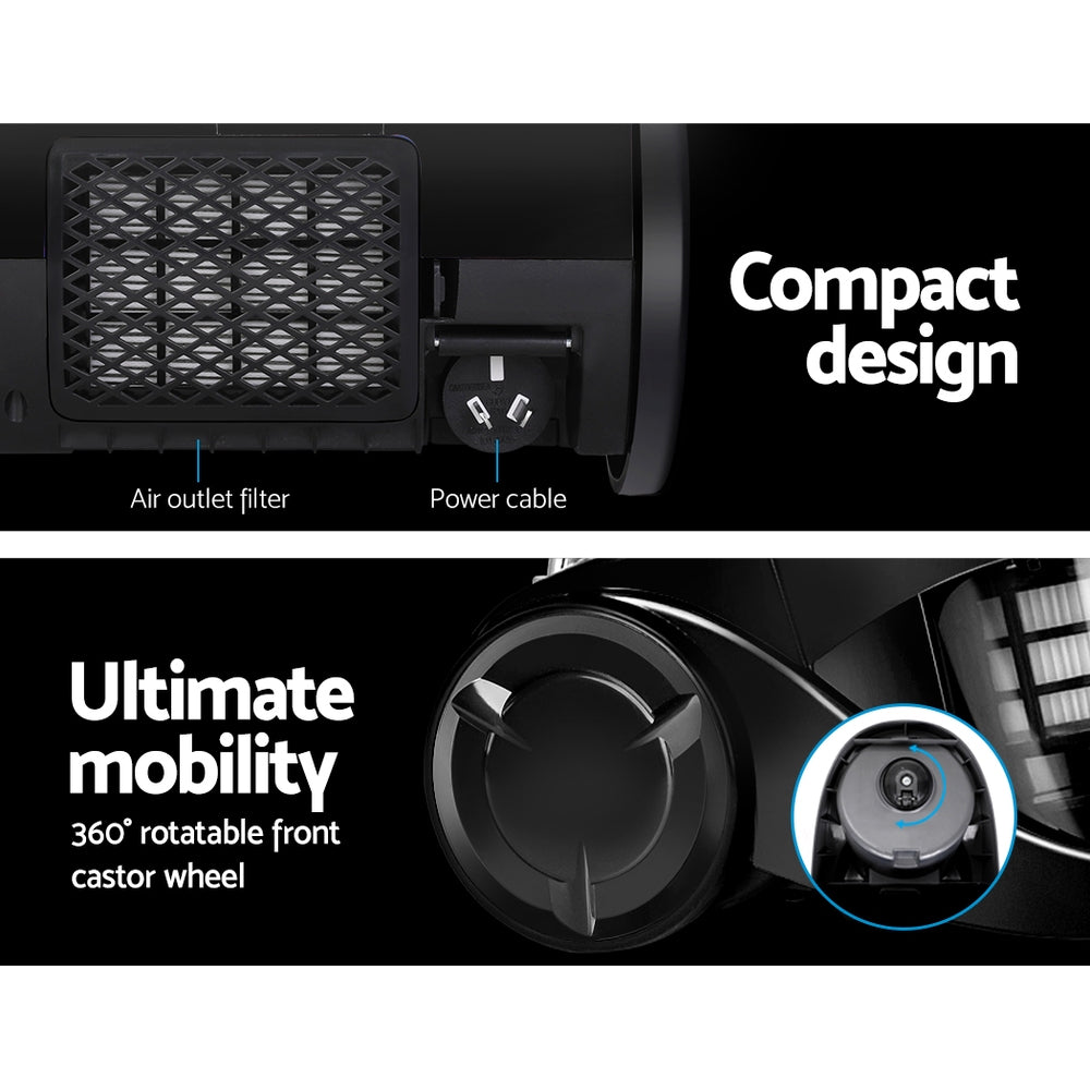 Devanti Vacuum Cleaner Bagless Cyclone Cyclonic Vac Home Office Car 2200W Black freeshipping - Awezingly
