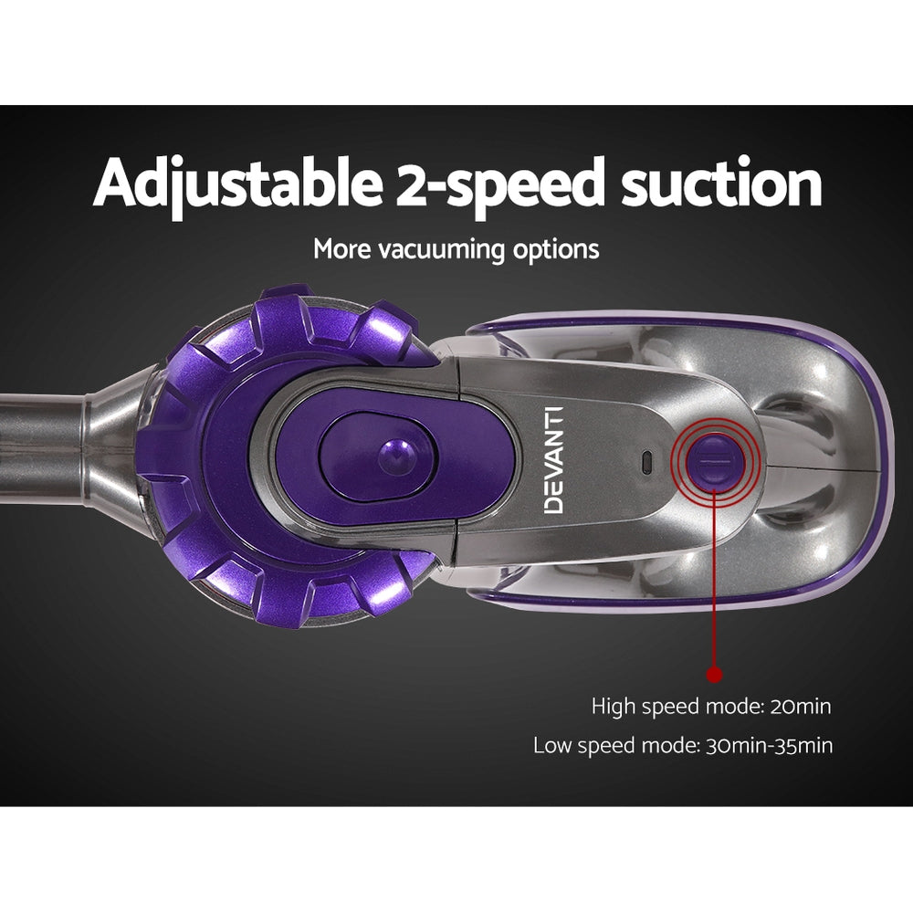 Devanti 150W Stick Handstick Handheld Cordless Vacuum Cleaner 2-Speed with Headlight Purple freeshipping - Awezingly