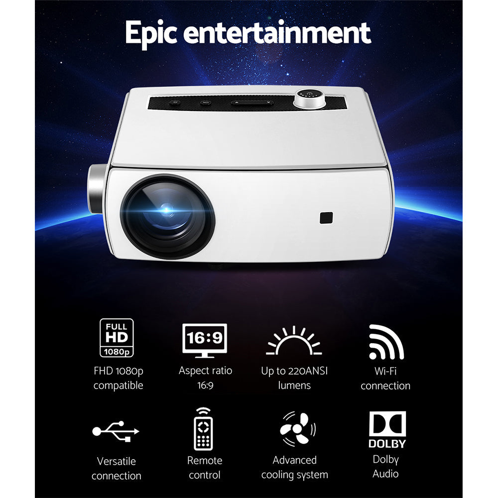 Mini Video Projector Wifi USB HDMI Portable 4000 Lumens HD 1080P Home Devanti