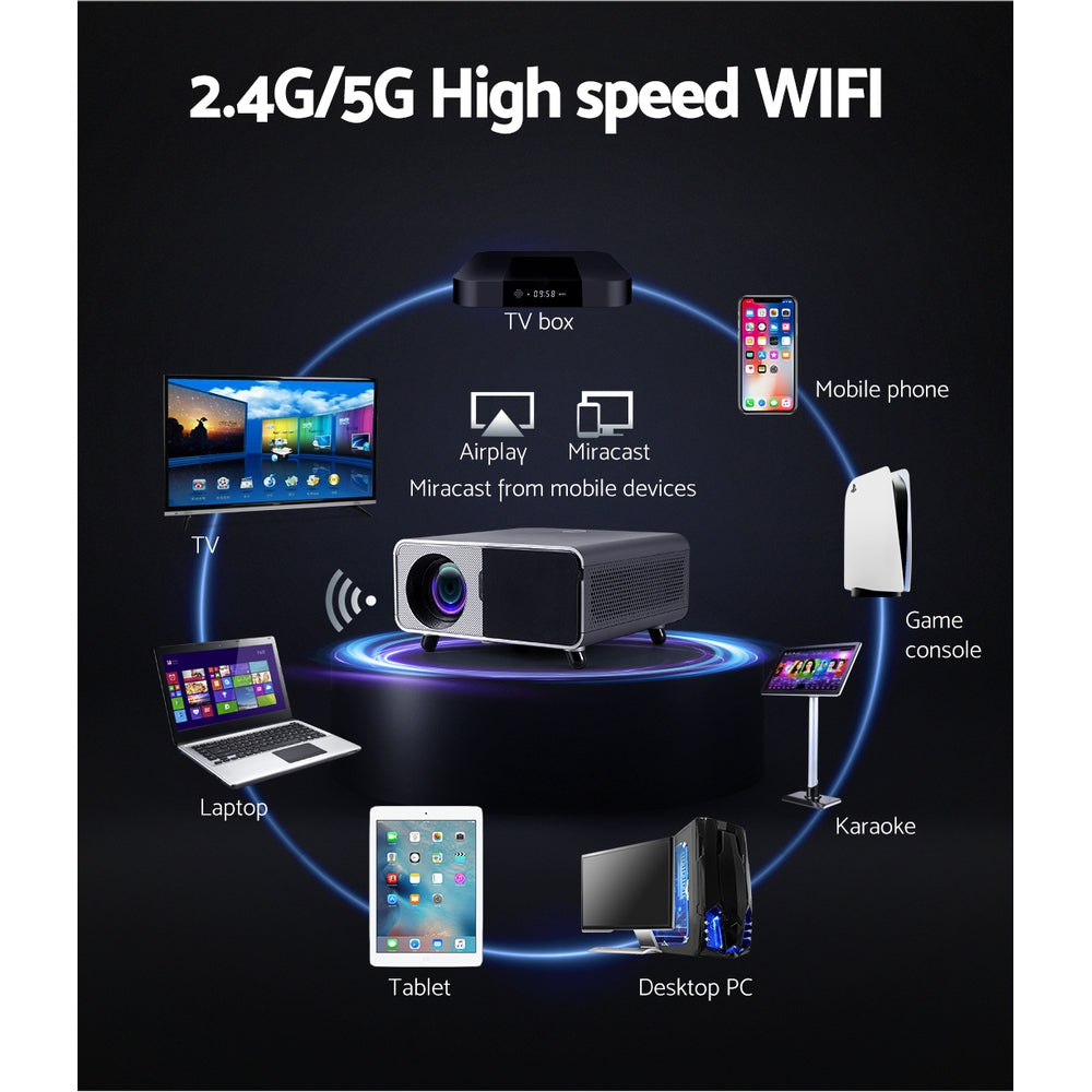 Devanti 2.4G/5G Wifi Video Projector 4K 1080P Home Cinema Screen Cast HDMI Devanti