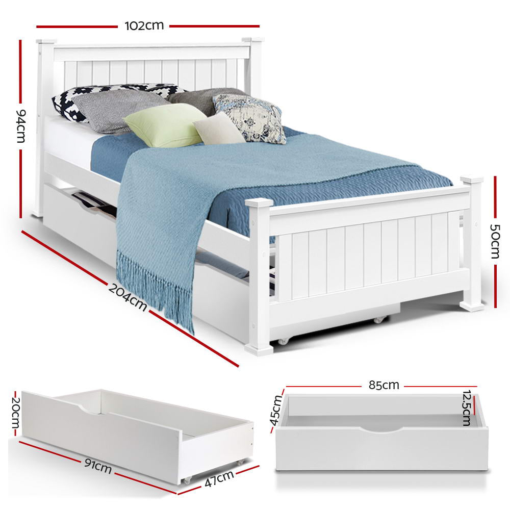 Artiss Wooden Bed Frame Timber Single Size RIO Drawers Base freeshipping - Awezingly