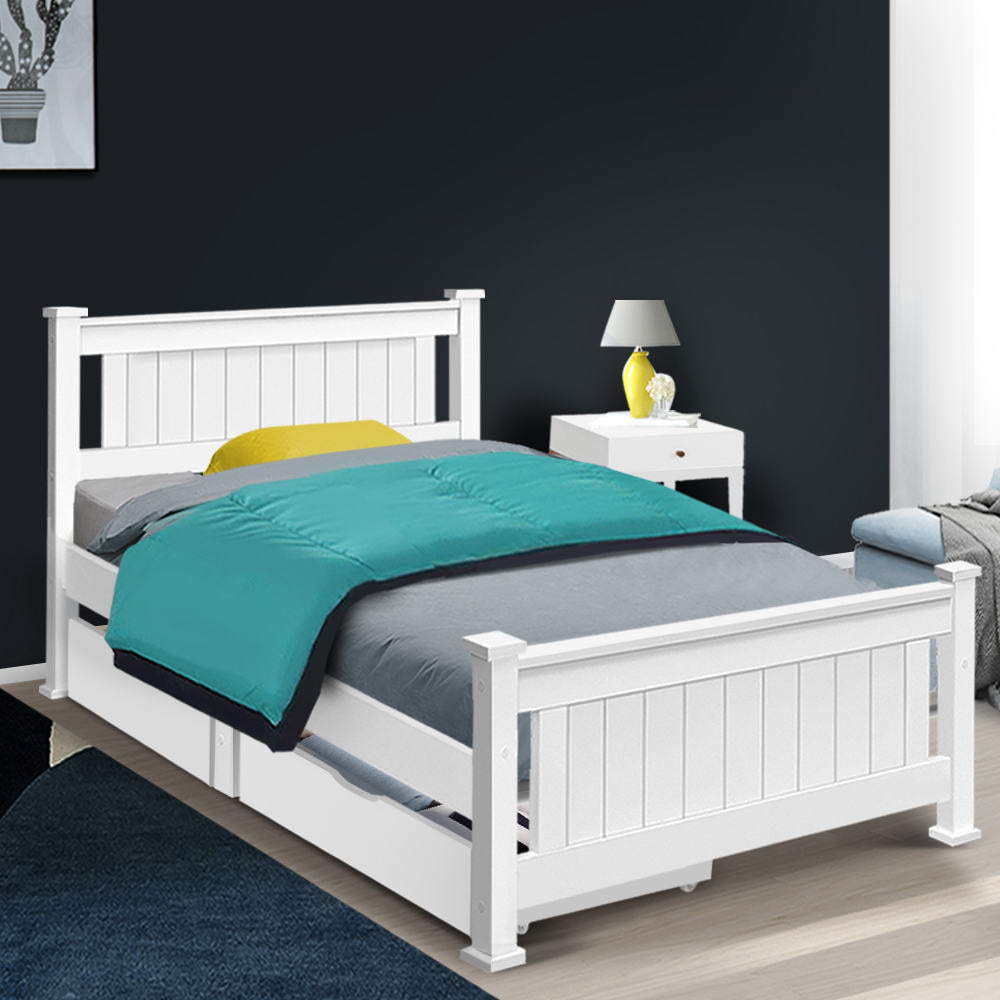 Artiss Wooden Bed Frame Timber Single Size RIO Drawers Base freeshipping - Awezingly