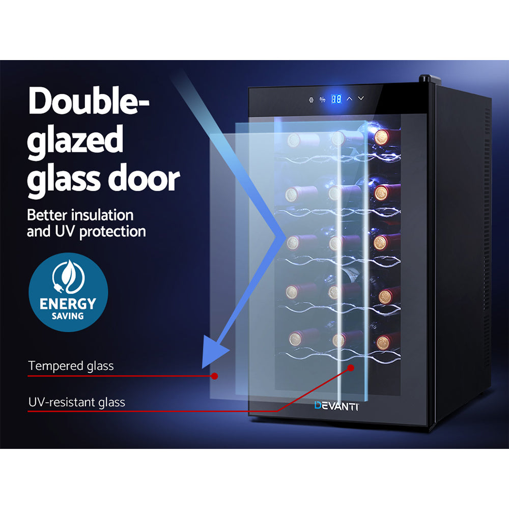 Devanti Cooler 18 Bottles Glass Door Beverage Cooler Thermoelectric Fridge Black freeshipping - Awezingly