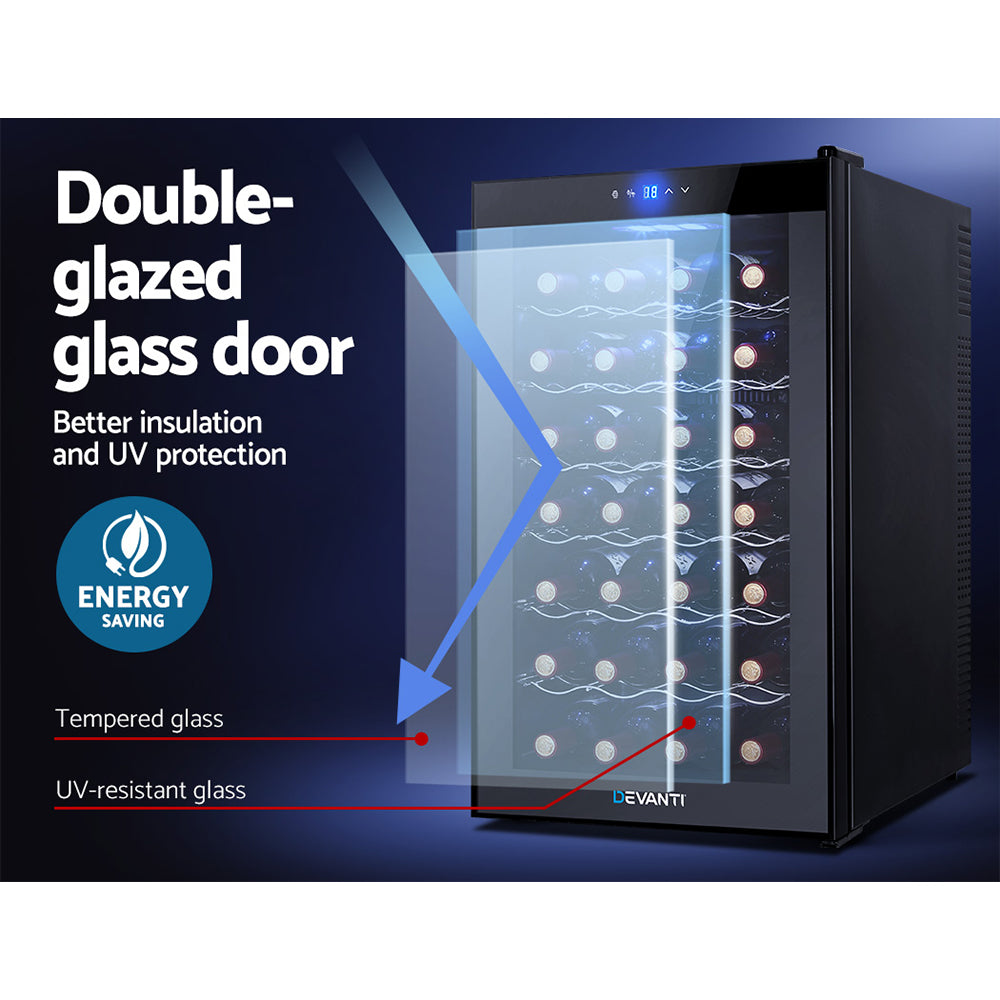 Devanti Cooler 28 Bottles Glass Door Beverage Cooler Thermoelectric Fridge Black freeshipping - Awezingly