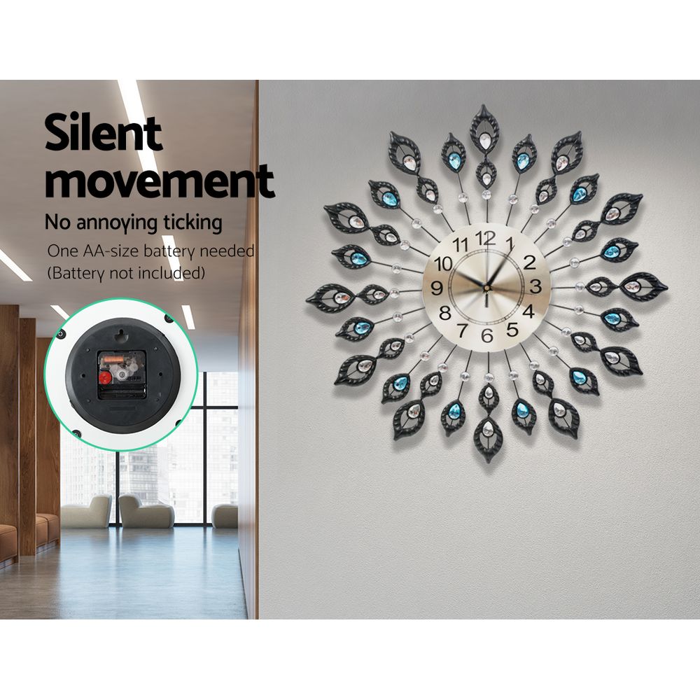 Large Modern 3D Crystal Wall Clock Luxury Art Silent Round Dial Home Decor freeshipping - Awezingly