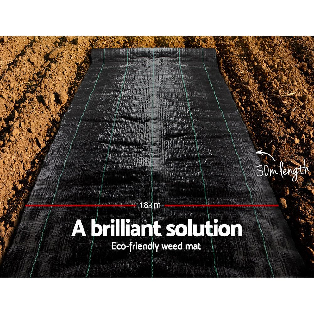 Instahut 1.83m x 50m Weedmat Weed Control Mat Woven Fabric Gardening Plant PE Instahut