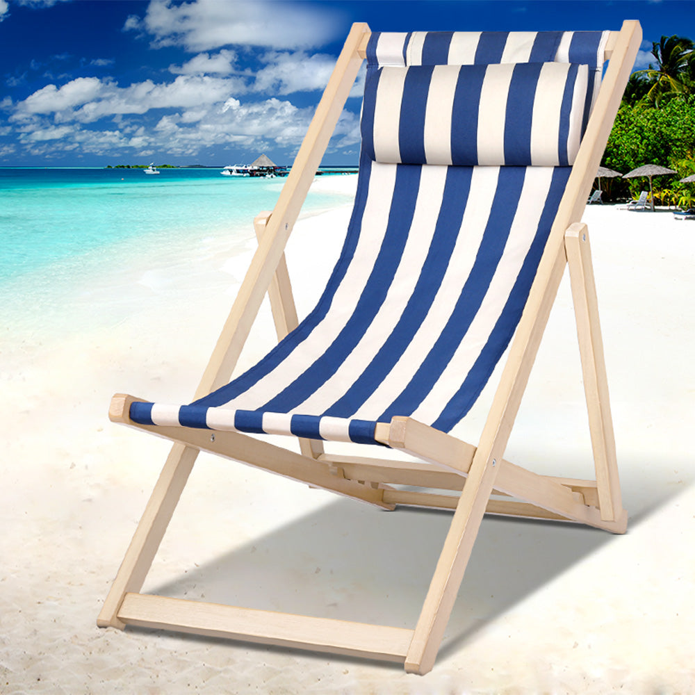 Artiss Fodable Beach Sling Chair - Blue & White freeshipping - Awezingly