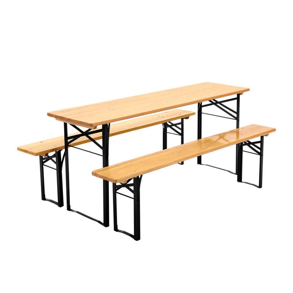 Gardeon Wooden Outdoor Foldable Bench Set - Natural Gardeon