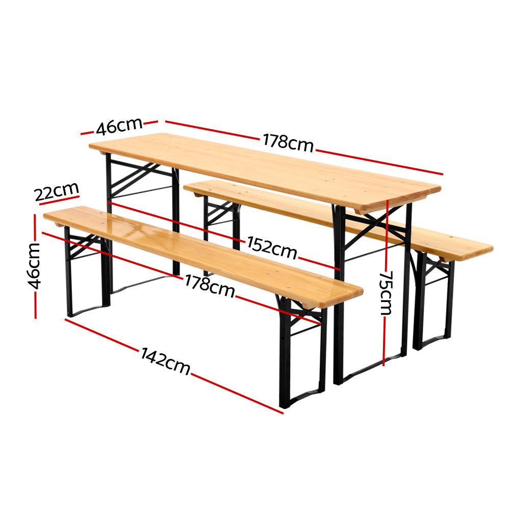 Gardeon Wooden Outdoor Foldable Bench Set - Natural Gardeon