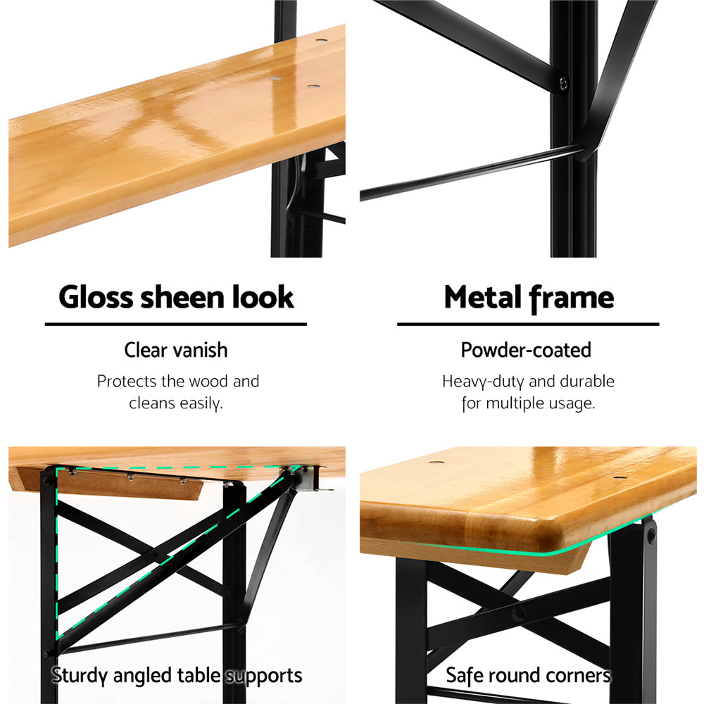 Gardeon Wooden Outdoor Foldable Bench Set - Natural Gardeon