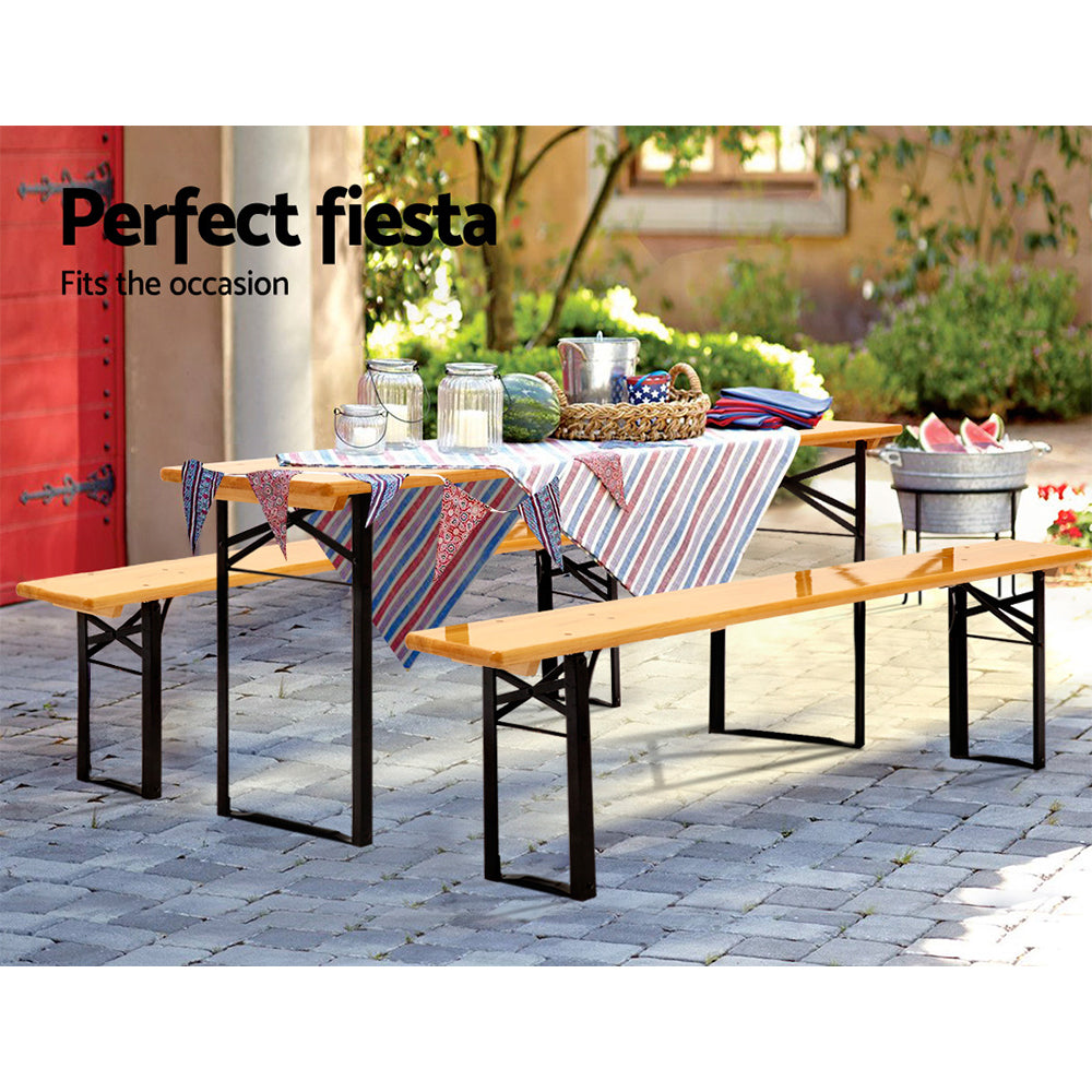 Gardeon Wooden Outdoor Foldable Bench Set - Natural Gardeon