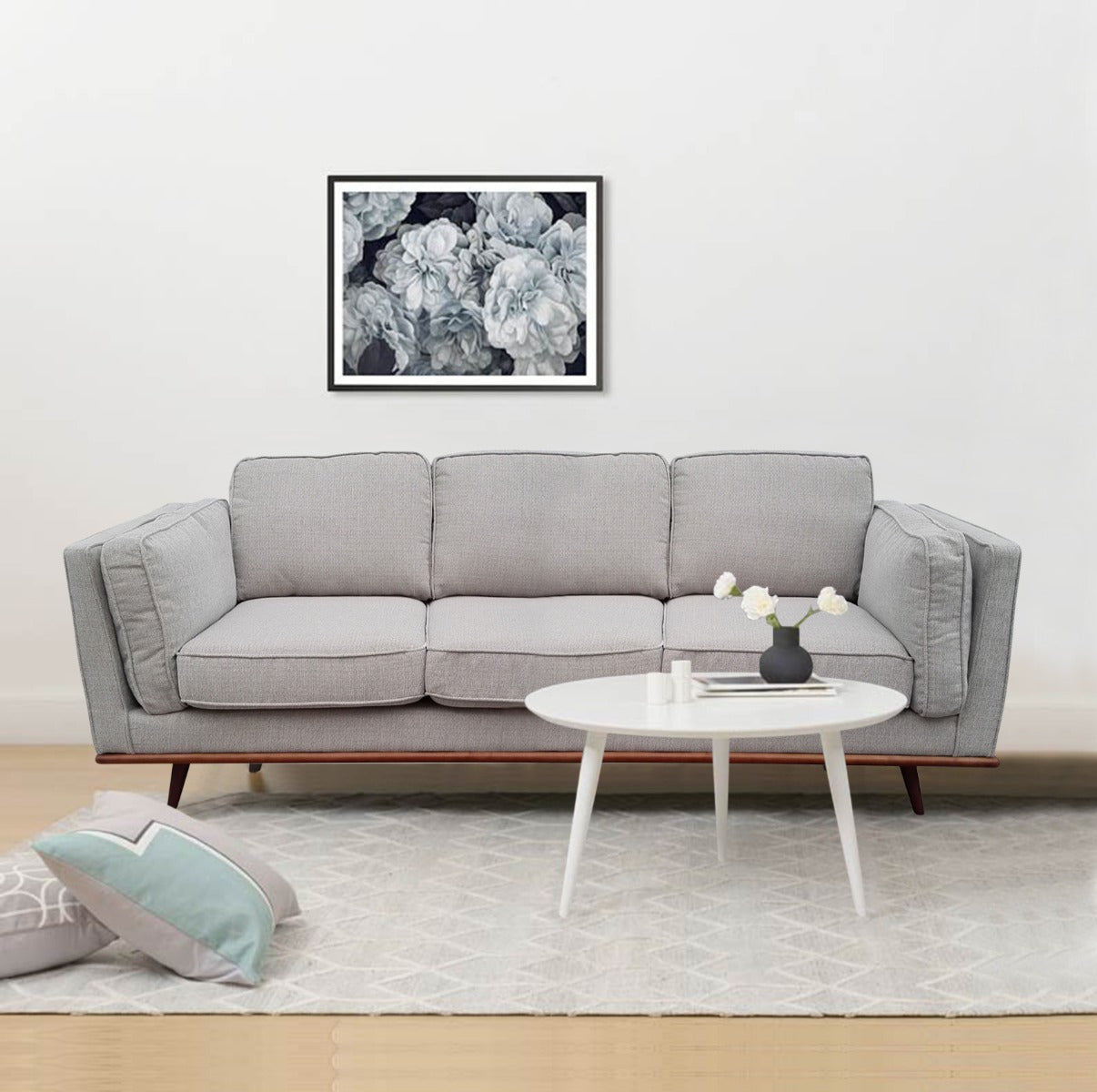 3 Seater Sofa Beige Fabric Modern Lounge Set for Living Room Couch with Wooden Frame Does not apply
