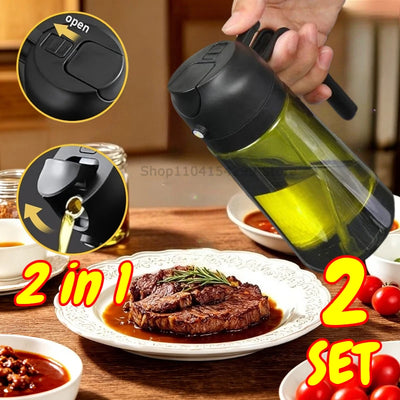 2 in 1 Olive Oil Sprayer Dispenser Baking Cooking BBQ Spray Bottle Kitchen Tool