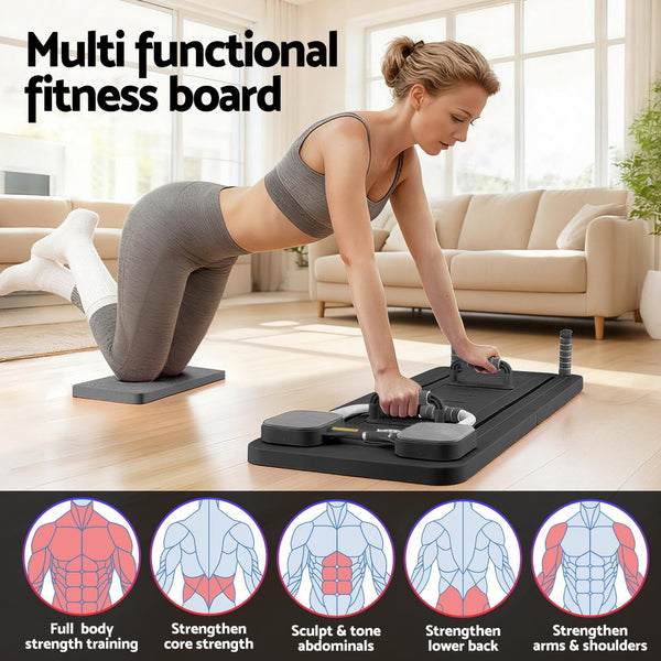 Everfit Pilates Reformer Abdominal Exercise Board Push Up Set Fitness Black Everfit