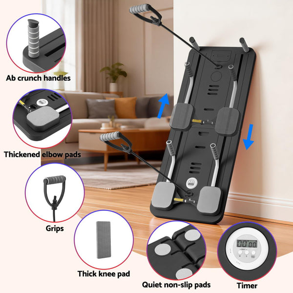 Everfit Pilates Reformer Abdominal Exercise Board Push Up Set Fitness Black Everfit