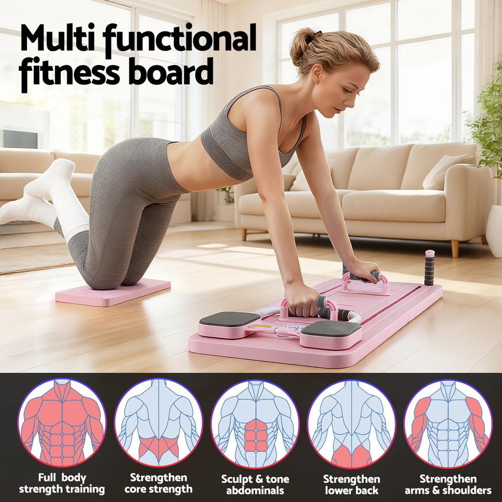 Everfit Pilates Reformer Abdominal Exercise Board Push Up Set Fitness Pink Everfit