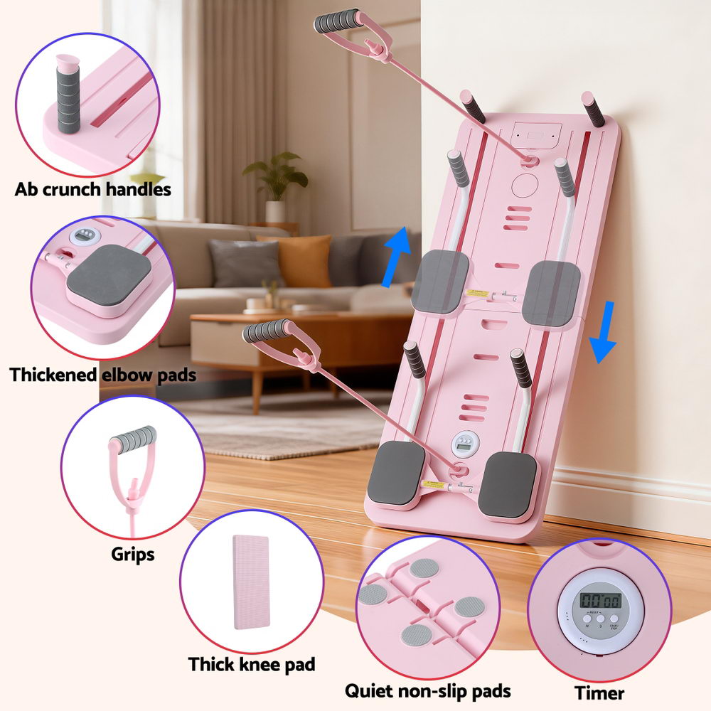 Everfit Pilates Reformer Abdominal Exercise Board Push Up Set Fitness Pink Everfit