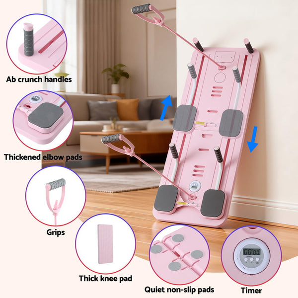 Everfit Pilates Reformer Abdominal Exercise Board Push Up Set Fitness Pink Everfit