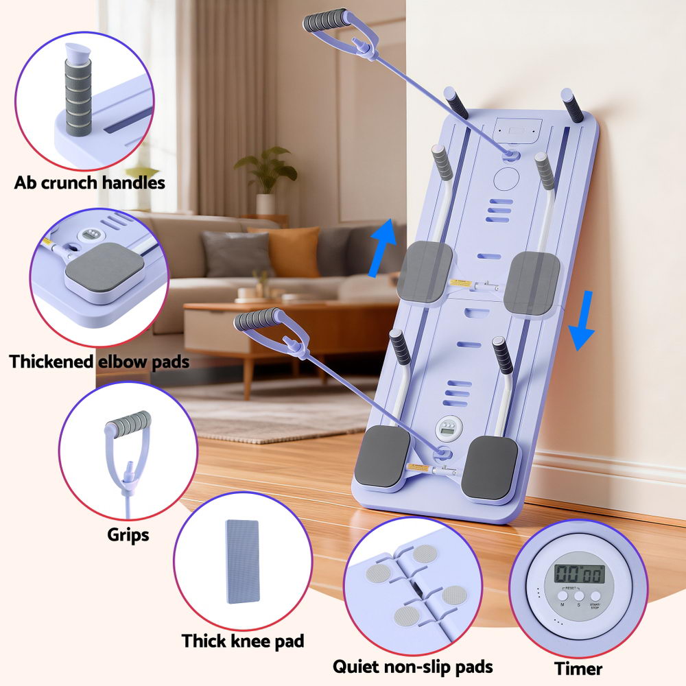 Everfit Pilates Reformer Abdominal Exercise Board Push Up Set Fitness Purple Everfit